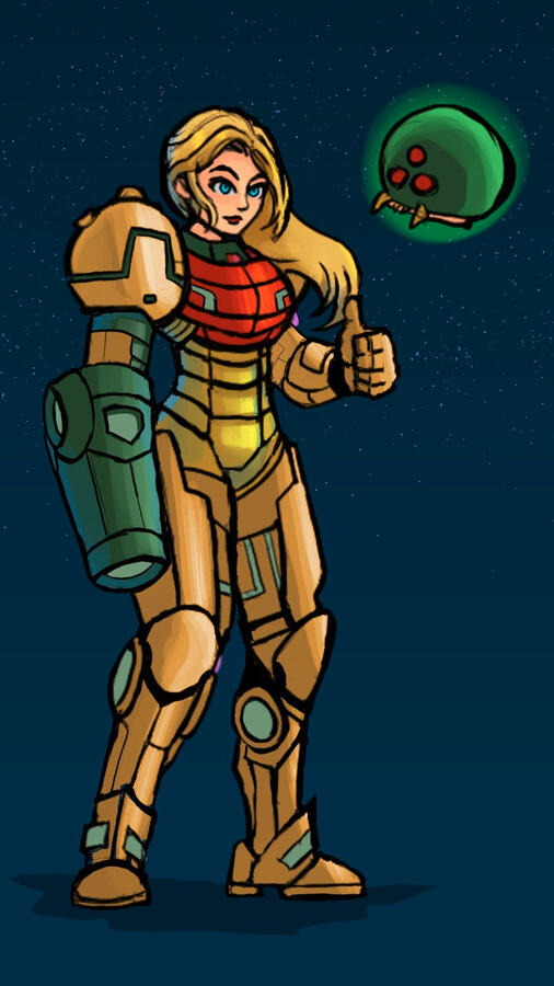 Samus Aran and Metroid Baby (Super Metroid)